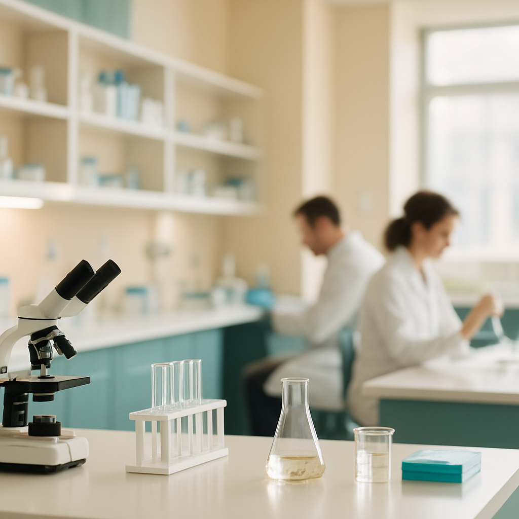 Researchers working in a bright, modern laboratory